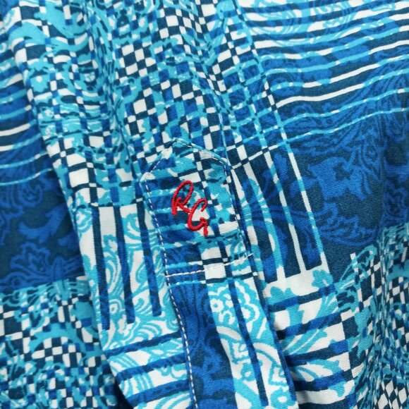 Robert Graham Shirt Paisley Plaid L/S Button Up Flip Cuff Blue Mens 2XL - Picture 3 of 12